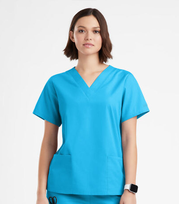 Poplin Women's V-Neck Scrub Top - 2 Pockets, Half Sleeve