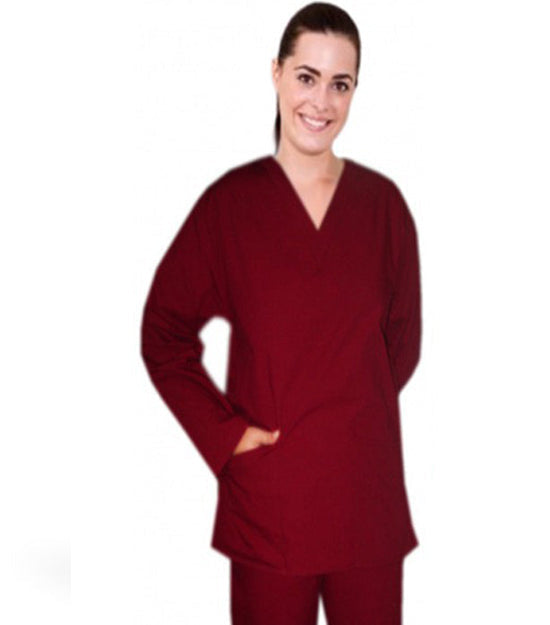 Poplin Women Scrub Top V Neck - 2 Pockets, Full Sleeves